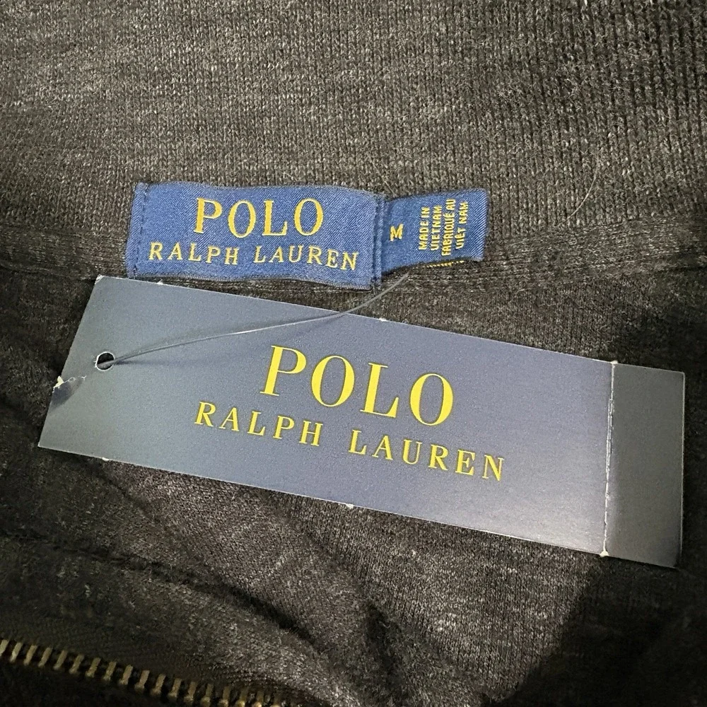 Polo Ralph Lauren Mens M Estate Rib Quarter Zip Pullover Charcoal Grey Black NWT